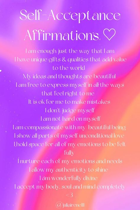 Self-Acceptance Affirmations Acceptance Of Yourself, Accept Yourself As You Were Designed, Self Value Affirmations, Self Kindness Affirmations, Self Acceptance Affirmations, Self Validation Affirmations, Safety Affirmations, Acceptance Affirmations, Prosperity Mindset