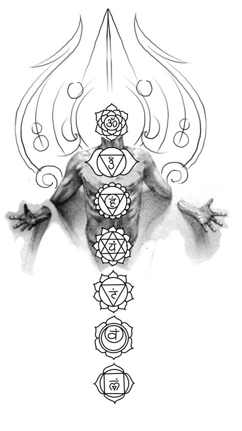 Shiva With Chakras, Spiritual Back Tattoos Men, Mahadev Back Tattoo, Seven Chakras Tattoo Design, Shiva Tatoos Design, Seven Chakras Tattoo, Om Chakra Tattoo, Hindu Mythology Tattoo, Chakra Tattoo Design