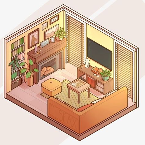 Interior Sketching Excellence at Its Apex Isometric Interior Illustration, Isometric Art Room 3d, Isometric Art Living Room, Pixel Art Living Room, Isometric Room Procreate, Isometric Room Design, Isometric Room Art, Room Drawing Reference, Isometric Art Room