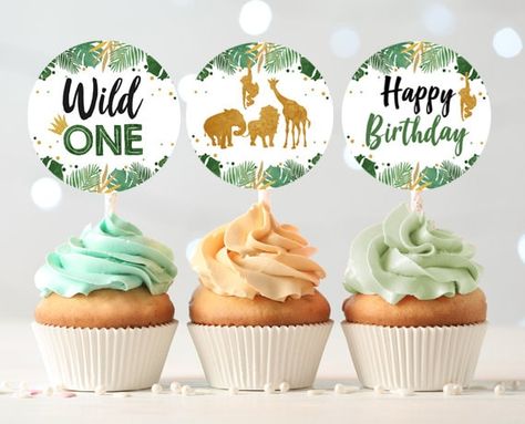 Wild One Cupcake Toppers Favor Tags Birthday Party Decoration Boy Stickers Safari Animals Black and Gold download Digital PRINTABLE 0016 Safari Cupcakes, Dinosaur Cupcake Toppers, Dinosaur Favors, Dinosaur Cupcakes, Wild Birthday Party, Two Wild, Dino Birthday Party, Third Birthday Party, Wild One Birthday Party