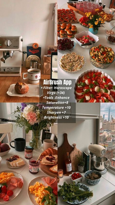 Pics edited by AirBrush App. Filter: Horoscope> Virgo (+34)> •Tools :Enhance> Saturation+8> Temperature +10> Sharpen +7> Brightness +10. #airbrushapp #retouch #photoeditor #filter #airbrushmakeup #airbrushart #airbrushfilter Airbrush Filter Instagram, Food Photo Filter, Photo Editing Recipes, Food Filter, Edit App, Horoscope Virgo, App Filter, Food Videography, Easy Photography Ideas