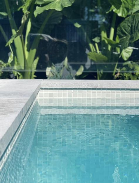 Pool Edge Tile, Swimming Pool Waterline Tile Ideas, Pool White Tile, White Waterline Pool Tile, Modern Pool Tile Ideas Waterline, White Pool Tile Waterline, White Pool Tiles, Pool Color Ideas, Swimming Pool Tiles Ideas