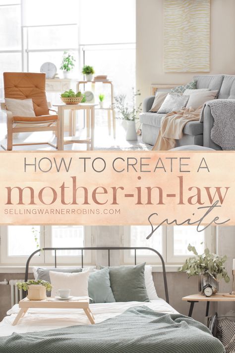 Do you have a senior relative looking to move in with you? If so, this is a helpful guide on how to create a mother-in-law suite that is both practical and cost effective depending on your budget and family needs. #realestate #realestatetips #hometips #inlawsuite #grannyflat #seniorliving #seniors #retirement Mother In Law Suite Decorating Ideas, Mother In Law Suite, Inlaw Suite, Multigenerational Living, In-law Apartment, Basement Apartment, Custom House, Room Transformation, Home Additions