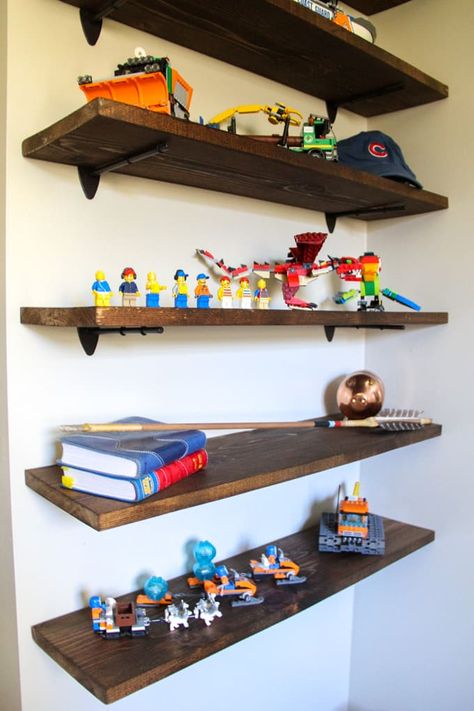 Lego Kids Room, Lego Shelves, Bedroom Shelving, Bedroom Door Decorations, Kids Room Shelves, Kids Bedroom Boys, Kids Shelves, Boy’s Room, Lego Room