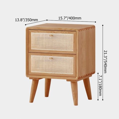 Nordic Natural Nightstand 2-Drawer Rattan Woven Bedside Table Brass Knobs Rattan Nightstand, Cedar Table, Nordic Naturals, Walnut Nightstand, Modern Hardware, Wood Bedside Table, Brass Knobs, Wood Nightstand, Knobs And Handles