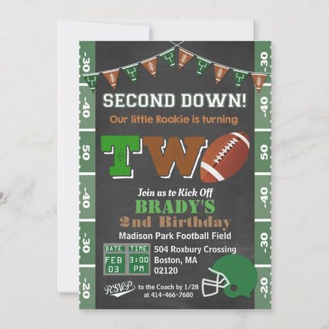 2nd Birthday Football Birthday Party Invitation Football Birthday Party Invitations, Second Birthday Boys, Football Birthday Invitations, Sports Birthday Invitations, Birthday Football, Football Invitations, 2nd Birthday Party For Boys, 2nd Birthday Boys, Sports Birthday Party