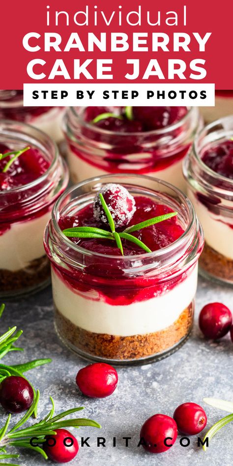 Enjoy a lightened-up version of cheesecake with these no-bake cranberry cheesecake jars. Simple to make and served in cute mason jars! #healthycheesecake #nobake #cranberrydessert #masonjarrecipes No Bake Cranberry Cheesecake, Easy Parfait, Mason Jar Cheesecake, Cookie Crumb Crust, Mason Jar Desserts Recipes, Sorority Christmas, Cheesecake Jars, Jar Desserts, Mason Jar Recipe