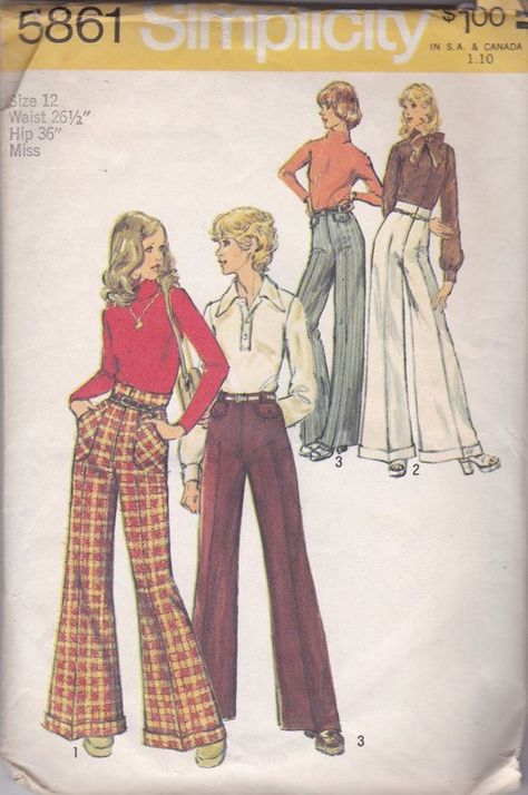 Vintage Clothes Patterns, 70s Pants, 60s 70s Fashion, 70s Women, Grade 10, Fashion Illustration Vintage, 70s Outfits, Pants Vintage, Vogue Patterns