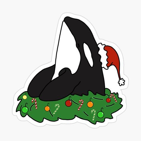 Get my art printed on awesome products. Support me at Redbubble #RBandME: https://www.redbubble.com/i/sticker/Holiday-Christmas-Orca-by-KantstandyaC/62204432.EJUG5?asc=u Cute Orca Drawing, Orca Art Drawing, Orca Characters Design, Orca Clipart, Orca Sticker, Marine Biology, Christmas Animals, Christmas Watercolor, Sea Turtle