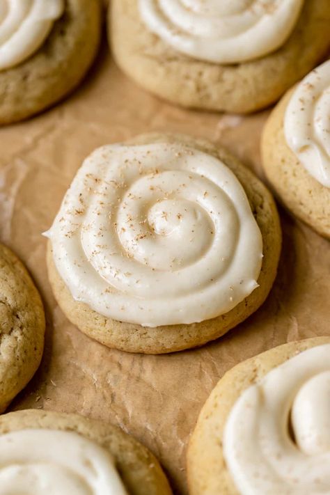 Cookies With Cream Cheese Frosting, Drop Sugar Cookies, Cookies With Cream Cheese, Eggnog Cookies, Homemade Eggnog, Chocolate Crinkle Cookies, Big Cookie, Eggnog Recipe, Chocolate Crinkles