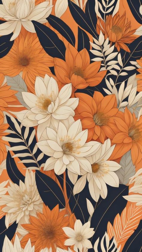 Autumn Flowers Illustration, Fall Flower Wallpaper, Orange Flowers Wallpaper, White And Orange Flowers, Flowers Phone Wallpaper, Wonderful Wallpapers, Floral Wallpaper Iphone, Phone Wallpaper Patterns, White And Orange