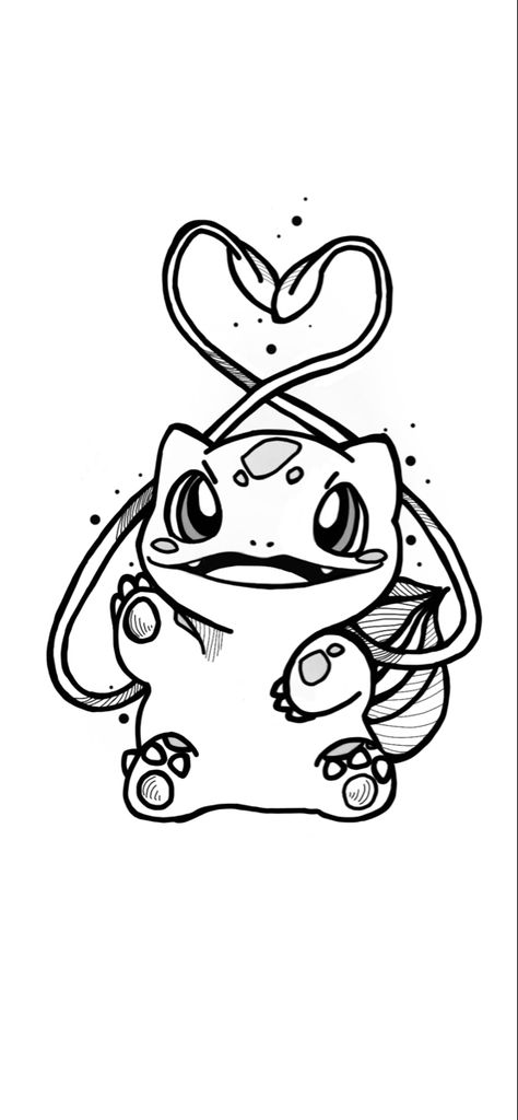 Bulbasaur Drawing Easy, Grass Pokemon Tattoo, Small Pokeball Tattoo, Squrtile Pokemon Tattoo, Bulbasaur Lineart, Cute Pokemon Drawings Kawaii, Cute Pokemon Tattoo Design, Pokemon Bulbasaur Tattoo, Pokemon Back Tattoo