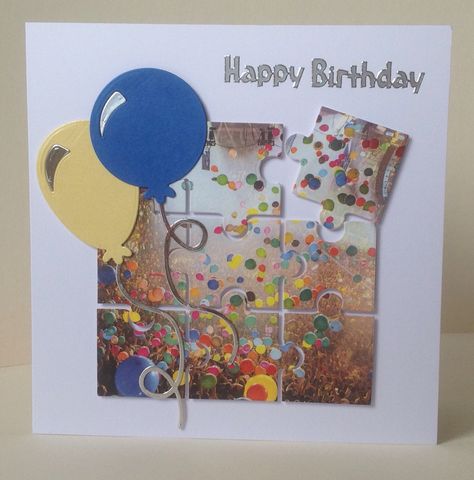 Jigsaw Cards Handmade, Jigsaw Cards, Puzzle Cards, Embroidery Cards Pattern, Love You To Pieces, Embroidery Cards, Balloon Banner, Card Pattern, Embossed Cards