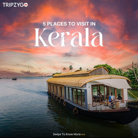 Discover the 5 must-visit places in #Kerala and start planning your summer vacation now! 😍  Live the experience, create memories that last forever - take a break and explore what #Kerala has to offer. 🌴 . . . . . . . .  #kerala #keralatourism #keralagodsowncountry #keralatrip #keralatourpackages #keralatourismofficial #tour #tourism #tourlife #travelwithtripzygo #tripzygo #tripzygointernational #tourismireland #travelgram #travelling #travellife #traveltheworld #traveladdict Honeymoon Adventure, Beautiful Place In The World, Kerala Tour, Kerala Travel, Travel Ads, Kerala Tourism, Green Hills, Travel Icon, India Tour