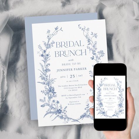 $3.08 | French Toile Blue Bridal Brunch - chinoiserie, something blue, dusty blue, bridal shower invitations, blue bridal shower, blue floral, victorian, bridgerton, bridal brunch invitation, toile bridal shower Bridal Shower Chinoiserie, Chinoiserie Bridal Shower Ideas, Blue Toile Bridal Shower Ideas, Chinoiserie Bridal Shower Decor, Something Blue Bridal Shower Theme, Something Blue Bridal Shower Ideas, Blue Bridal Shower Decorations, Blue Bridal Shower Themes, Blue Bridal Shower Invitations