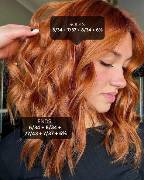 Wella Professionals on Instagram: "W-O-W 😍 Wella Ambassador @jadieprofessionals got us drooling over her spicy #GingerHair masterpiece 🌶️ #ApricotCopperHair #RedHair   #Hairstylists, are you in love? 🤩 Drop a comment & don't forget to save this #WellaColor formula for your clients 👀 #KolestonPerfect" Wella Copper Hair Color Formula, Wella Color Formulas, Wella Copper Formula, Copper Hair Color Formula, Copper Formula, Red Hair Formulas, Burnt Orange Hair Color, Wella Formulas, Highlights Tutorial