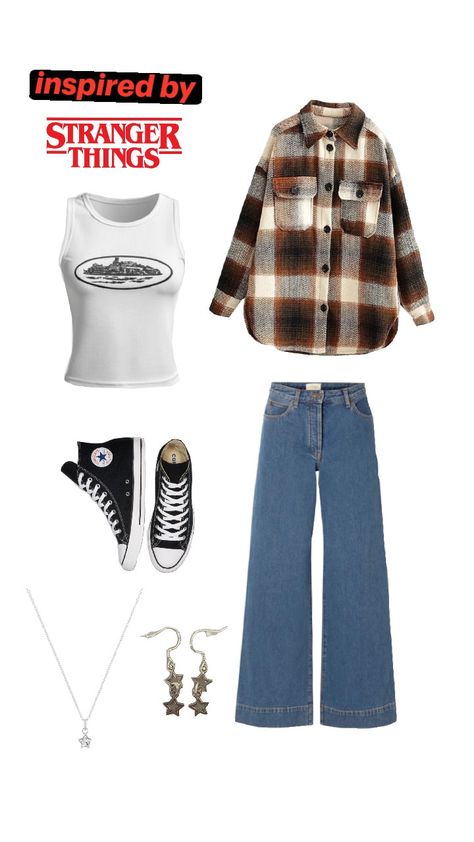 inspired by Stranger Things.🩸 #outfit #strangerthings Stranger Things 4 Outfits, Stranger Things Shifting Outfits, 90s Inspired Fall Outfits, Eleven Inspired Outfits, Max Mayfield Outfit Inspiration, Eleven Stranger Things Outfit, Outfit Ideas Aesthetic 90s, Max Stranger Things Outfit, Riverdale Inspired Outfits