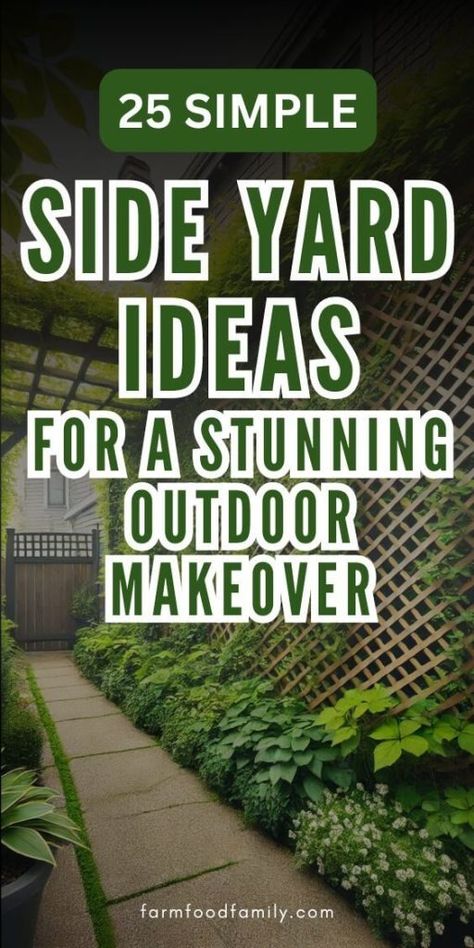 25 Creative Side Yard Ideas to Transform Your Narrow Space 55 Garden Design Side Yard, Plain Side Of House Ideas, Tropical Side Garden Ideas Narrow, Planters Side Of House, Small Yard Patio Ideas Outdoor Spaces, Deck Side Of House, Side Of Garage Decorating Ideas, Small Side Gardens, Side Yard Inspiration