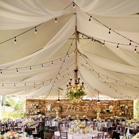 Diy Tent Lighting Wedding, Tent Wedding Backdrop, Fairy Lights Tent Wedding, Diy Tent Chandelier, Simple Wedding Tent Decor, Decorate Wedding Tent, How To Decorate A Tent For A Wedding, Tent Wedding Reception Decorations, Tent Wedding Reception Layout