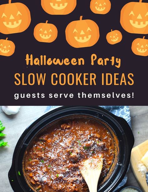 Are you having a Halloween party or get-together this year? Then easy recipes are in order so that you can enjoy the party and not be serving or slaving away! And the Slow Cooker is just the thing to make your party-hosting life easier. These Halloween Dinner recipes are delicious, fun, and easy for guests to help themselves so you don’t have to worry. #halloweenfood #slowcookerrecipes #crockpotrecipes Easy Halloween Dinner Party Food, Easy Halloween Dinner Recipes, Halloween Crockpot Recipes, Halloween Crockpot, Easy Halloween Dinner Ideas, Easy Halloween Dinner, Halloween Main Dish, Halloween Dinner Recipes, Party Main Dish