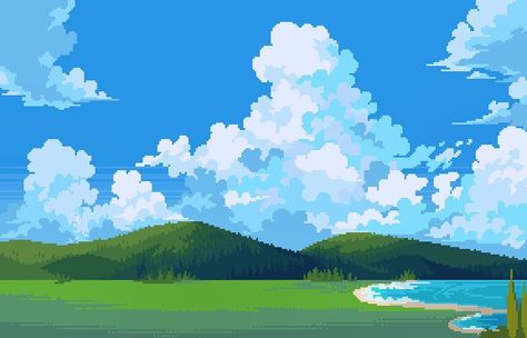 clouds ☁️ • • • #pixelart #illustration #digitalart #art #digital #pixel #nostalgia #beach #ocean #nature #landscape #vibes #aesthetic… Cloud Pixel Art, Pixel Kawaii, Image Pixel Art, Pixel Art Landscape, Piskel Art, Frog Illustration, Pixel Art Tutorial, Pixel Drawing, Game Inspiration