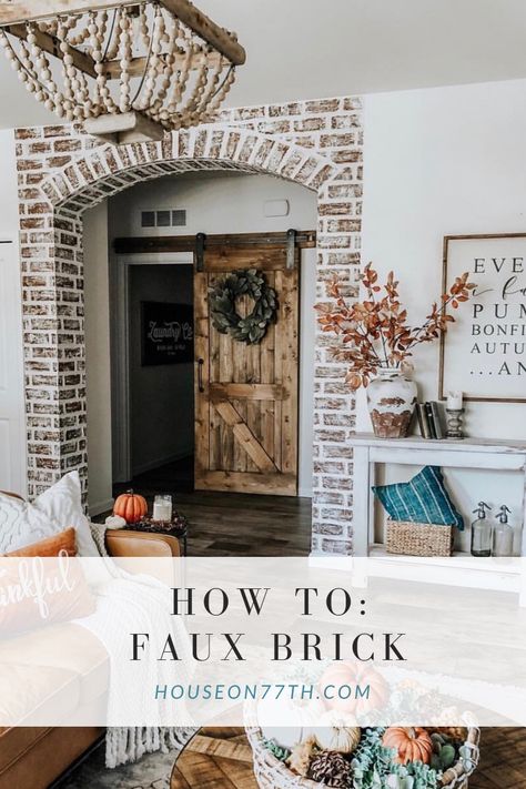 Diy Faux Brick Wall, Faux Brick Backsplash, Brick Archway, Brick Accent Wall, Painted Brick Walls, Faux Brick Panels, Brick Interior Wall, Brick Interior, White Wash Brick