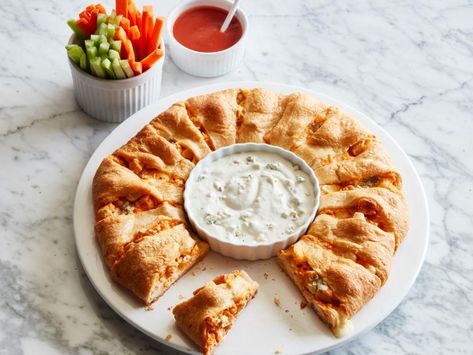 Buffalo Chicken Crescent Ring Recipe | Food Network Kitchen | Food Network Entertaining Food Ideas, Make With Crescent Rolls, Buffalo Chicken Crescent, Buffalo Chicken Ring, Chicken Crescent Ring, Breakfast Crescent, Chicken Crescent, Entertaining Food, Dishes To Make