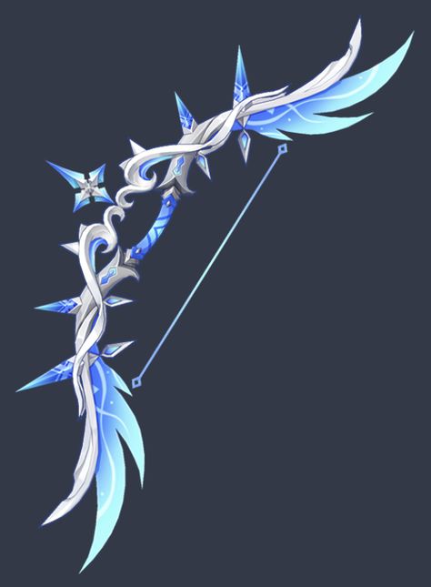 Blue Archery Aesthetic, Star Bow And Arrow, Polar Star Genshin, Fantasy Bow And Arrow Design, Magical Bow And Arrow, Fantasy Bow And Arrow, Moon Bow And Arrow, Bow Fantasy, Bow And Arrow Design