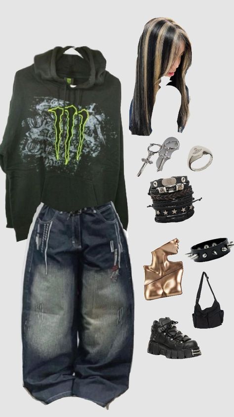 Aesthetic Outfits Baggy, Alt Aesthetic Outfits, Y2k Outfits Baggy, 2000s Alt Fashion, Baggy Outfit Ideas, Street Style Outfits Casual, Alt Aesthetic, Trashy Outfits, Y2k Outfit Ideas