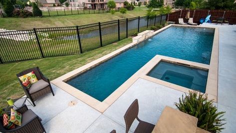 Pool with lap lane Pool With Lap Lane, Lap Pools Backyard, Lap Pool Designs, Luxury Pools Indoor, Lap Pools, Cheap Pool, Walls Could Talk, Modern Pool, Indoor Pools