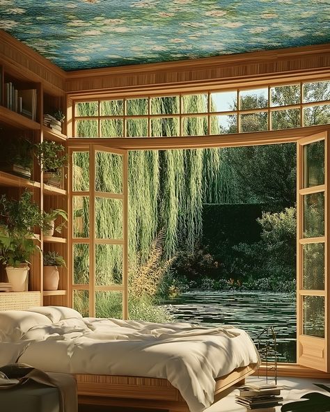 monet’s sanctuary 🧚🏻🪴 Monet Bedroom, Home In Nature, Beach House Room, Monet Inspired, Best Color Schemes, Soft Green Color, Nature Home, Serene Bedroom, Themed Bedroom