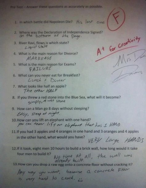 All I see is a page of correct answers: | 36 Test Answers That Are Too Clever For Their Own Good Funny Test Answers, Funny Test, Magia Das Ervas, Pinterest Humor, Totally Me, 웃긴 사진, E Card, School Humor, Laughing So Hard