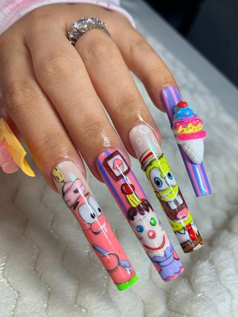 Cartoon Nails Acrylic, Spongebob Nails, Spongebob And Patrick, Cartoon Nails, Best Acrylic Nails, Nails Acrylic, Favorite Products, Cartoon Drawings, Gel Polish