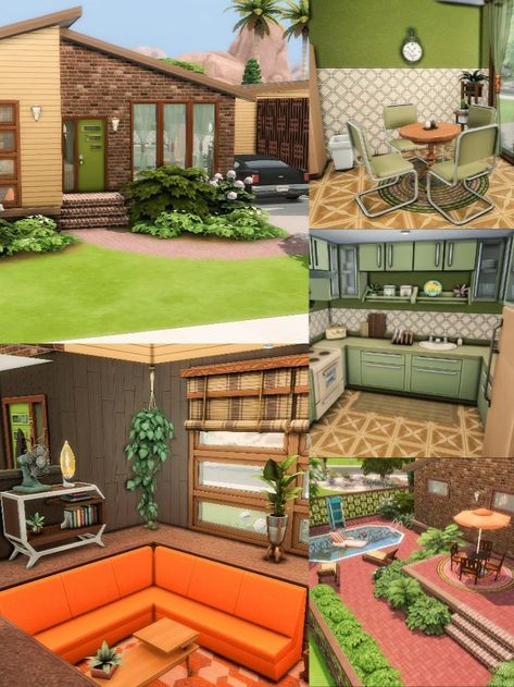 70s House Interior, 70s House Decor, Home The Sims 4, 70’s House, Mid Century House Plans, Sims 2 House, Mid Century Modern House Plans, Midcentury House, Sims 4 Speed Build