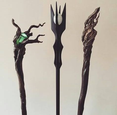 Staff wizards...Saruman, Gandalf & Radagast Halloween Wands, Gandalf Staff, Magic Equipment, Radagast The Brown, Magic Staff, Wizard Staff, Wooden Staff, Witch Wand, Wizard Wand