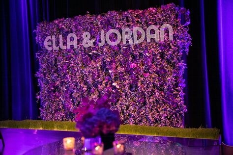 Purple Nightclub Inspired Bat Mitzvah Party at The Geraghty | Paulette Wolf Events | PartySlate Candy Party Games, Burger Station, Floral Photo Backdrop, Ice Cream Shakes, Cotton Candy Party, Ice Cream Shake, Purple Lighting, Bat Mitzvah Party, Kid Desserts