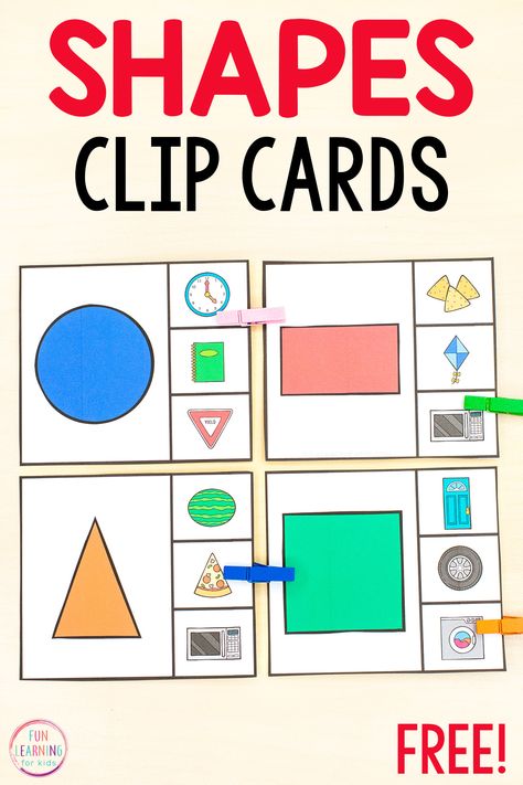 Shapes Sorting Printable, 2d Shapes Activities Kindergarten, Clip Cards Preschool Free, Shape Collage Preschool, Shape Cards Printable Free, Aba Materials Free Printable, Shape Sorting Printable Free, Shapes Games Preschool, Shape Flashcards Printable Free