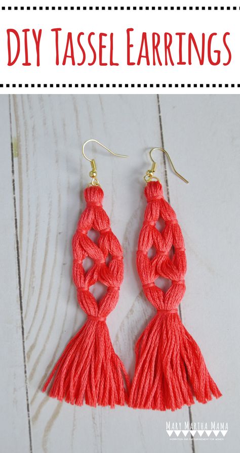 Diy Tassel Earrings, How To Make Tassels, Mary And Martha, Hammered Hoop Earrings, Diy Tassel, Make Your Own Jewelry, Macrame Earrings, Earring Tutorial, Earring Crafts