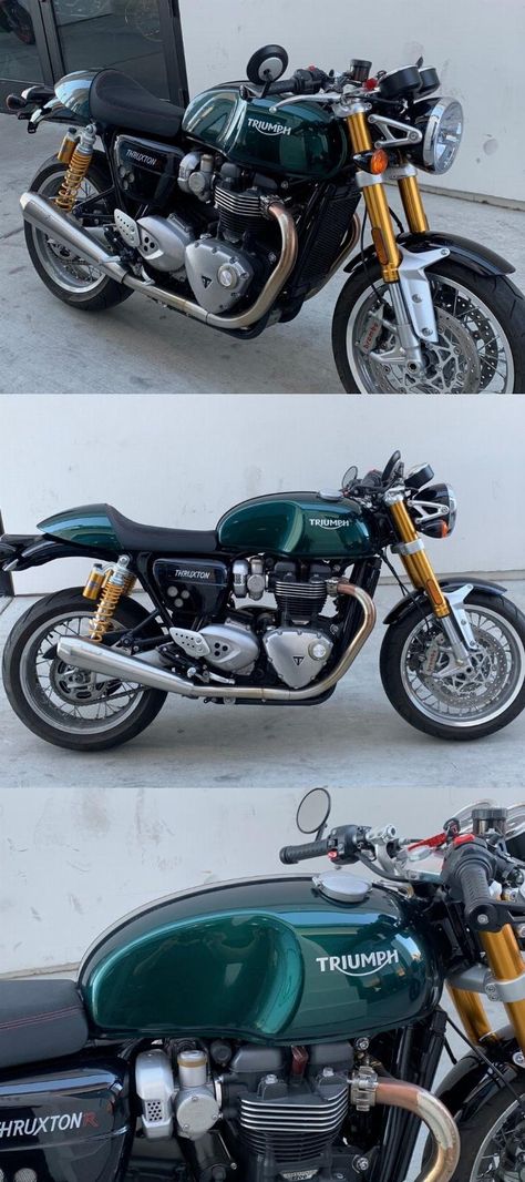 Triumph Thruxton 1200 R, Green Cafe Racer, Classic Triumph Motorcycles, Thruxton Triumph, Motorcycle Green, Triumph Thruxton Rs Chrome, Triumph Speed Twin Custom, Triumph Street Twin Custom, Triumph Motorbikes