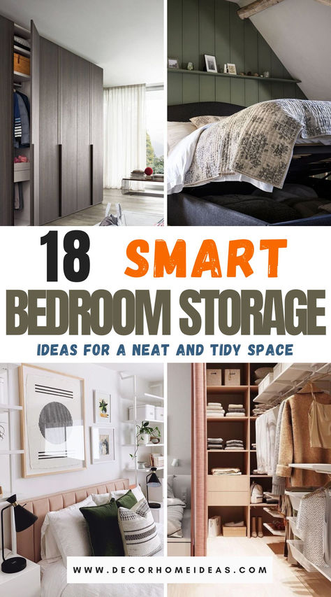 Discover 18 innovative storage solutions to transform your master bedroom into a clutter-free haven. From stylish under-bed drawers to sleek built-in shelving, these ideas offer both functionality and flair. Explore how you can organize your space while maintaining a chic, cozy vibe! Maximize Bedroom Storage, Behind Bed Storage Ideas, Unique Bedroom Storage Ideas, Master Bedrooms Clothes Storage, Above Dresser Storage Ideas, Extra Storage Ideas Bedroom, Over Bed Storage Ideas, Under Bed Storage Ideas, Small Bedroom Storage Solutions