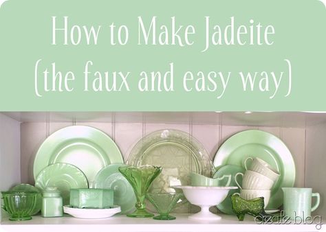 Faux Jadeite (DIY!). Not identical to real jadeite, but pretty close and a lot cheaper! Diy Sofa Cover, Green Spray Paint, Diy Dish, Pistachio Color, Spray Paint Colors, Green Glassware, Diy Sofa, Crafty Craft, Crafty Diy