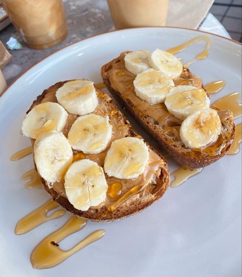 Toast With Banana And Peanut Butter, Peanut Butter Banana Honey Toast, Almond Butter Banana Toast, Peanut Butter Toast With Banana, Banana On Toast, Peanut Butter Banana Toast, Almond Butter Toast, Banana And Honey, Banana Honey