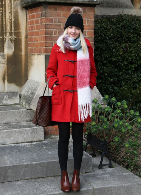 The Classic British Duffle Coat - Rebecca Coco Red Duffle Coat Outfit, Red Duffle Coat, Duffle Coat Outfit, Gloverall Duffle Coat, Dressing Over 50, Duffel Coat, Big Scarf, Prep Style, Coat Outfit