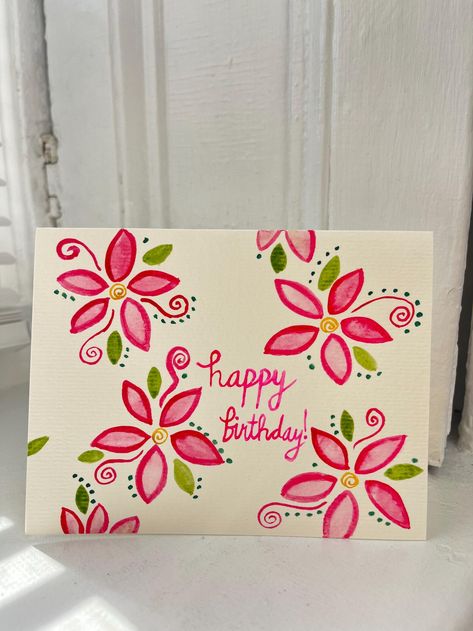 Fancy Flowers - Etsy UK Birthday Card Envelope Ideas, Card Ideas For Your Moms Bday, Happy Birthday Card With Flowers, Homemade Cards For Best Friends, Watercolor Art For Birthday Card, Cute Happy Birthday Cards For Mom, Painting Greeting Cards Ideas, Inside Cards Ideas Birthday, Pretty Bday Card