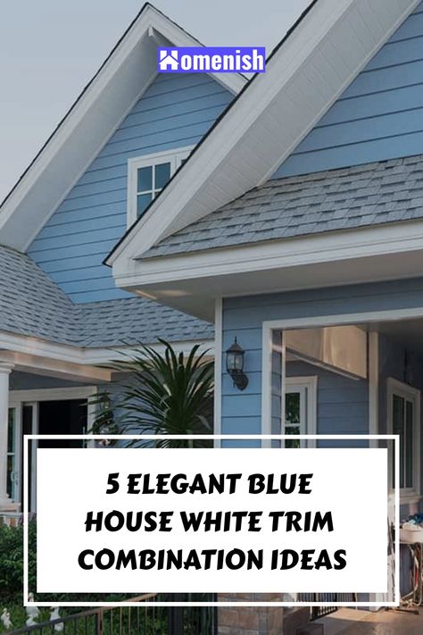 If you’re looking to paint your home exterior, consider blue with white trim combination to give your home a classic and elegant style. This idea is especially appealing for those who want to create a beachy or nautical feel. Blue Colour House Exterior, Cream And Blue Exterior House, Sky Blue House Exterior, Pale Blue House Exterior, Light Blue Home Exterior, Blue And White House Exterior, Blue Vinyl Siding House, Blue Beach House Exterior, Beach Home Exteriors