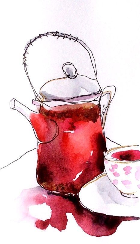 Ink Watercolor Illustration, Tea Watercolor Painting, Loose Sketching Watercolor Painting, Cool Watercolor Paintings, Ink And Watercolor Art, Loose Watercolor Paintings, Watercolour Inspiration, Watercolor Projects, Loose Watercolor