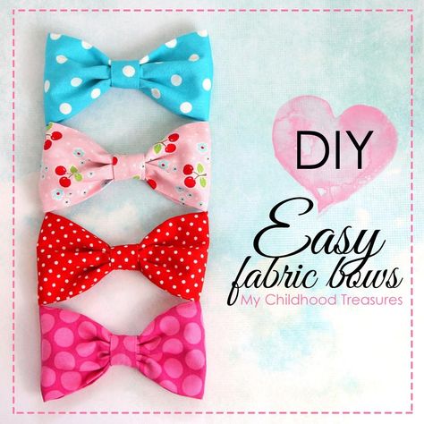 How to Make Fabric Bows: DIY Fabric Bows |TREASURIE Fabric Bows Diy, Fabric Bow Tutorial, Hair Ties Diy, Make A Bow, Hair Bow Tutorial, Sewing Pattern Shop, Hair Clips Diy, Fabric Hair Bows, Bows Diy