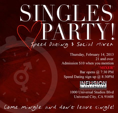 SINGLES PARTY- SPEED DATING & SOCIAL MIXER  Come have fun and support The Fashion Show Production Class at Singles Party- Speed Dating & Social Mixer at Infusion Lounge on Thursday February 14th. Click here for more details:  http://theainsider.blogspot.com/2013/02/singles-mixer-come-support-fashion-show.html Single Travel, Singles Night, Singles Events, Social Circle, Divorce Quotes, Speed Dating, Flirting Moves, Dating Games, Dating Again