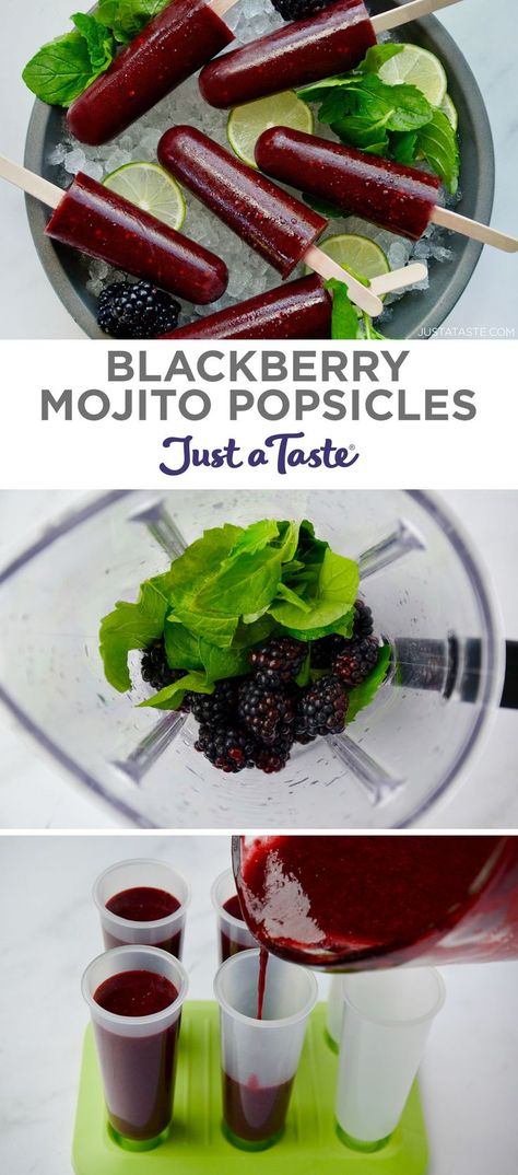 Booze Popsicles, Popsicles Recipes, Blackberry Mojito, Easy Homemade Burgers, Blackberry Cocktail, Healthy Burger Recipes, Boozy Popsicles, Blackberry Recipes, Just A Taste