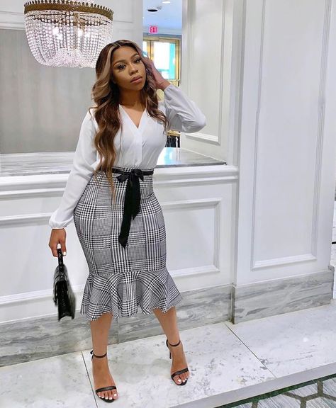 1,771 Likes, 8 Comments - Classy (@pplwithclass) on Instagram: “Dress up INSPO  Fashion Style .. Follow  @urbanflexywears @urbanflexywears .. @anitanice23 .. .. ..…” Corporate Skirt Styles, Corporate Skirt, Skirt And Top Outfits, Church Outfit Black Women, Brown Skirt Outfit, Cogic Fashion, White Tops Outfit, Female Pants, Official Dresses